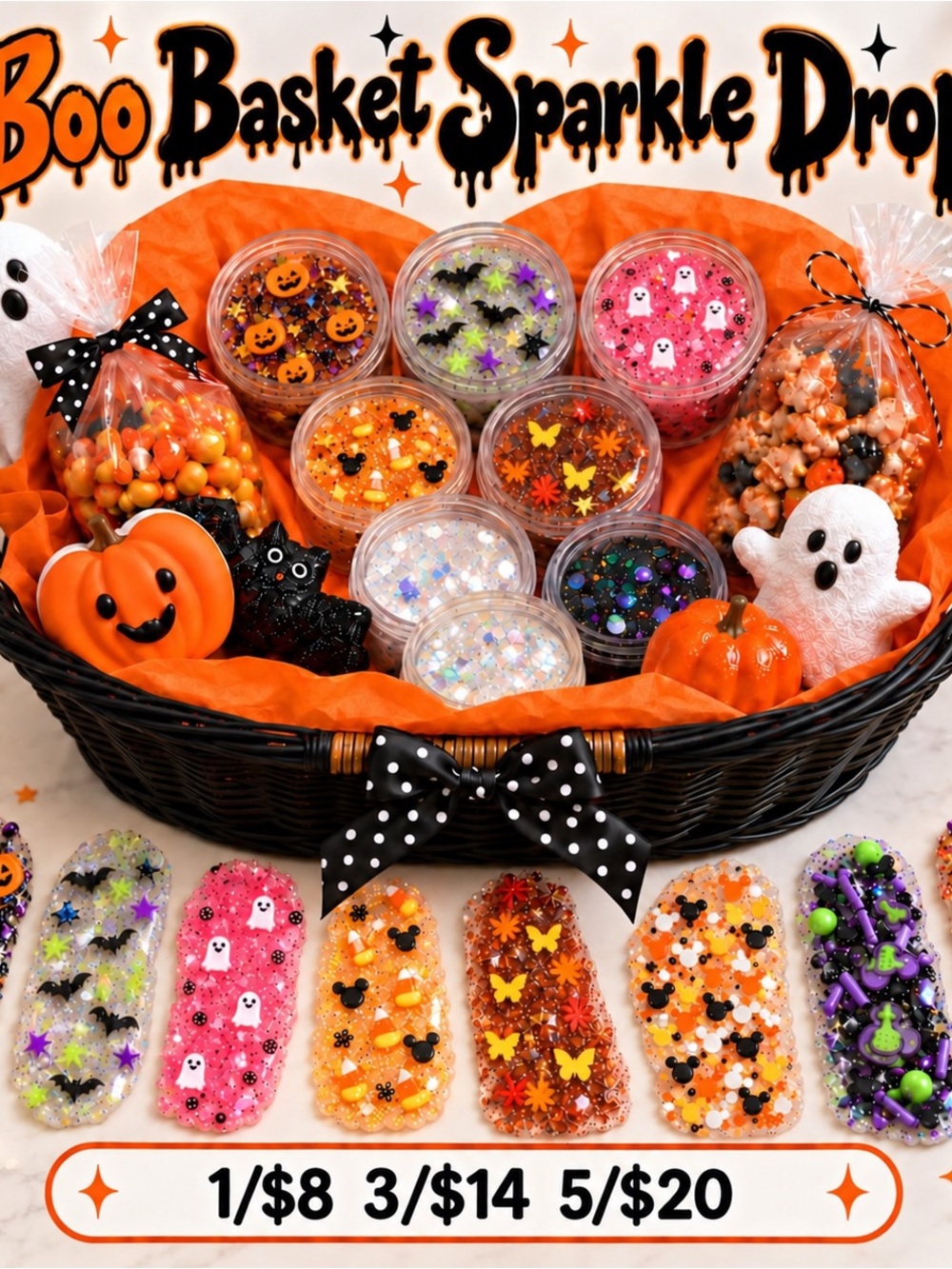 Halloween Boo Basket Sparkle Drop Slime - Orange Pink Purple Glitter Mix